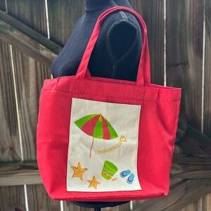 Longaberger Red Canvas Beach Scene Tote Style Bag